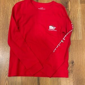 Vineyard Vines Girls Glitter Santa Red Long Sleeve Tee
